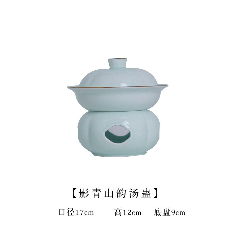 景德镇金边青瓷炖盅汤盅一人食保温商用隔水炖盅带盖甜品碗小炖罐