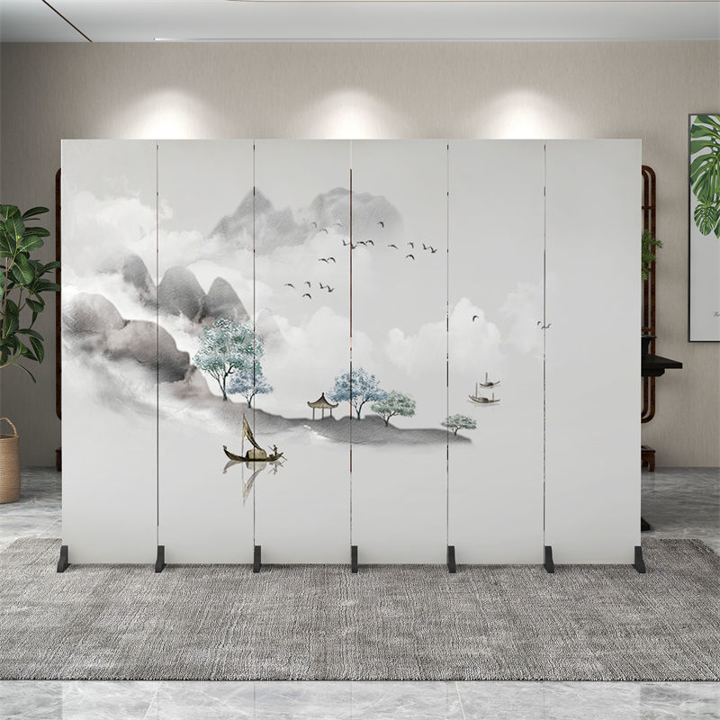 屏风定制logo图案风景画中式屏风布艺双面折叠办公室隔断室内移动