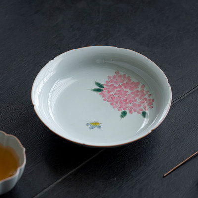 仿古青手绘绣球花壶承 手工陶瓷干泡盘茶托盘养壶垫小茶台