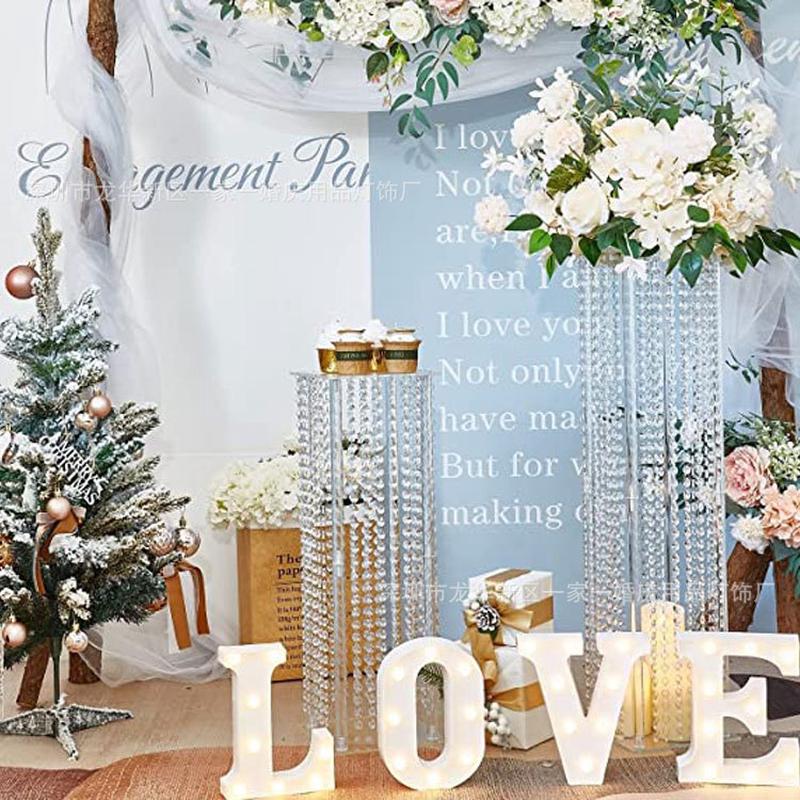 热销跨境欧式婚礼装饰亚克力水晶花架珠帘四方路餐桌舞台布置婚庆