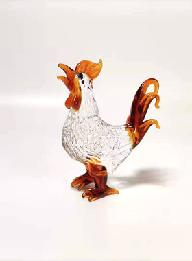 争鸣动物物摆件公鸡玻璃工艺品百凤琉璃客厅摆件