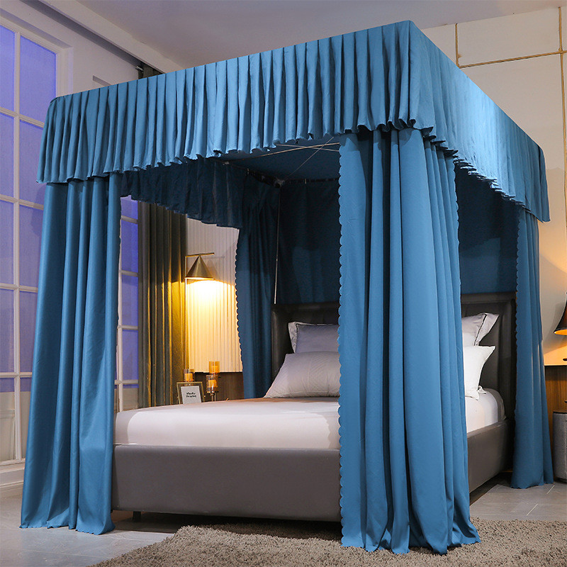遮光床帘蚊帐一体式带支架家用床幔落地卧室全封闭防尘顶防风保暖