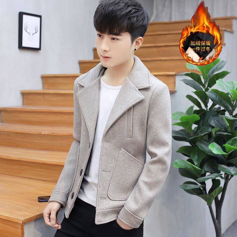 2023秋冬款男士毛呢短款大衣休闲加绒呢子男商务