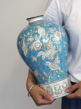 陶瓷花瓶新中式青花瓷高级感水培插花瓶梅艺术感工艺品摆件瓶外贸