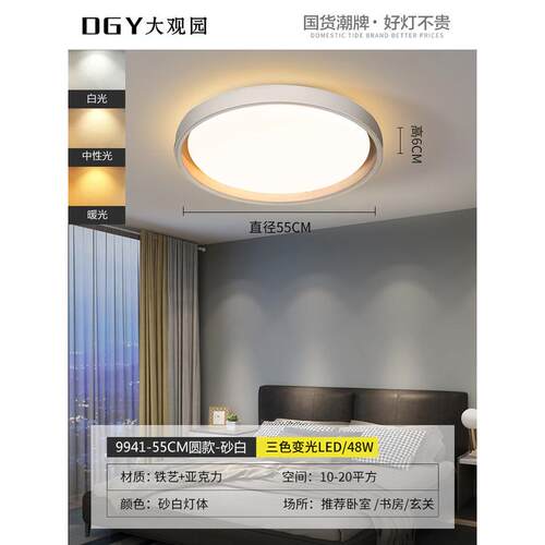 过道灯超薄极简吸顶灯北欧现代卧室书房圆形主灯铁艺大观园357