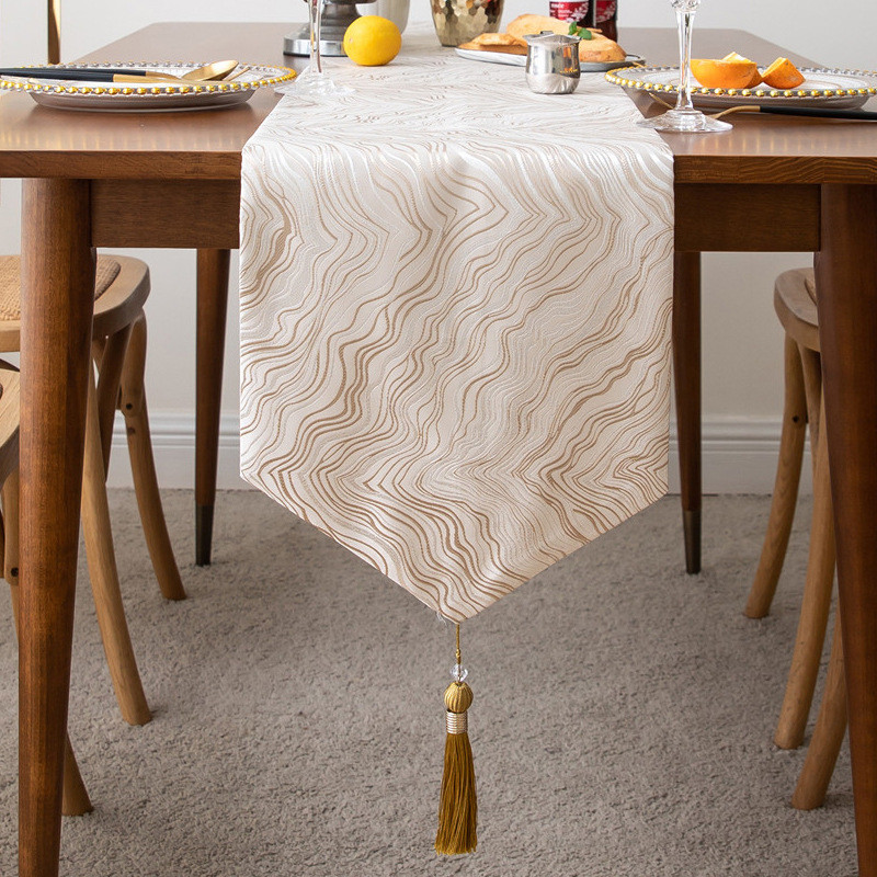 简约熔岩纹米色新中式桌旗禅意茶巾茶几桌布茶台布艺茶席布长条布
