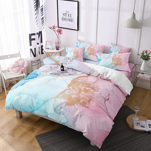 3d数码印花大理石纹鎏金水墨石纹床上用品外贸家纺被套三件套