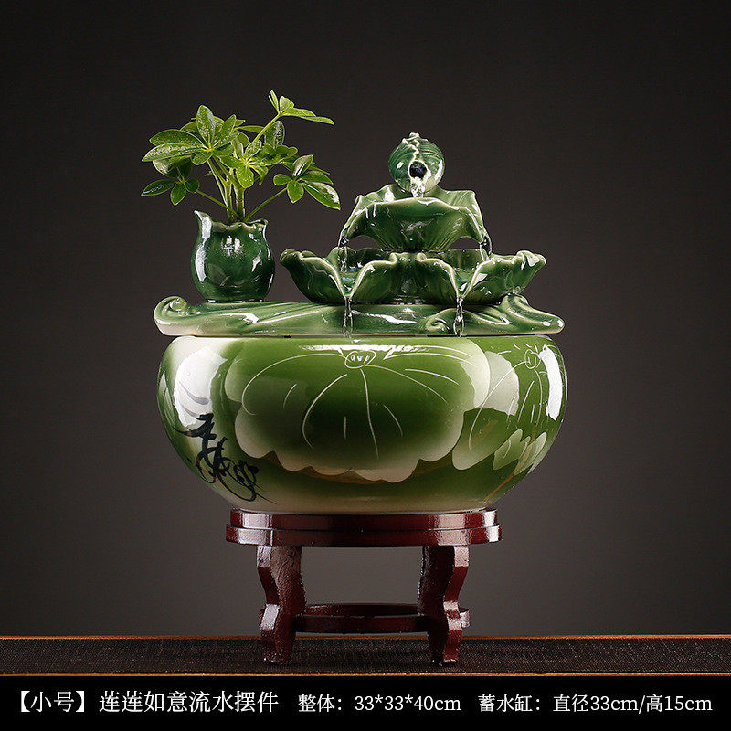 荷叶流水循环缸荷花摆件生财陶瓷客厅喷泉加湿鱼缸养鱼开业礼品