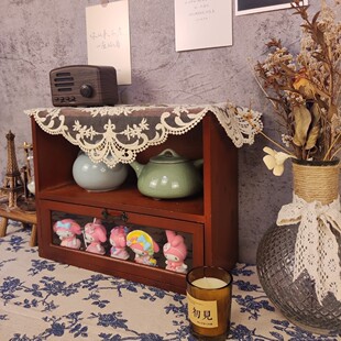 复古中空收纳柜原木香杉木茶具摆件收纳柜桌面收纳盒杯子收纳柜子