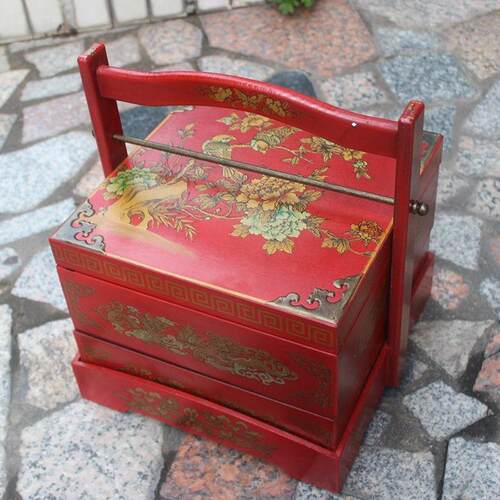 仿古礼品复古食盒婚庆花篮明清工艺品婚庆手提篮花篮收纳篮