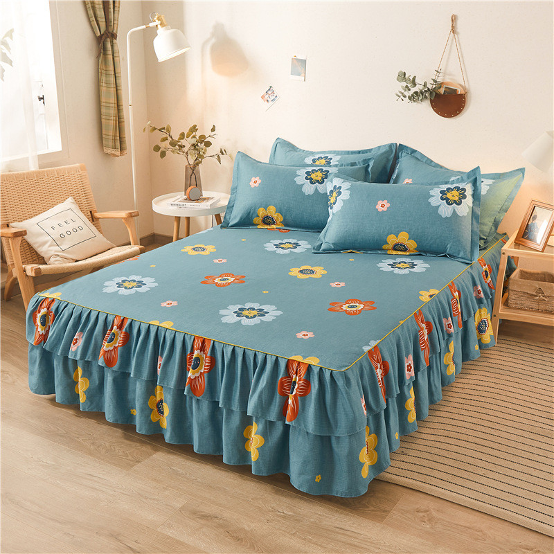 韩版棉床裙式床罩单件防尘三件套保护套床笠床单防滑床套罩