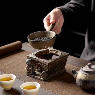 焙茶炉陶瓷茶叶提香器蜡烛加热烤茶炉醒茶家用茶道配件 粗陶日式