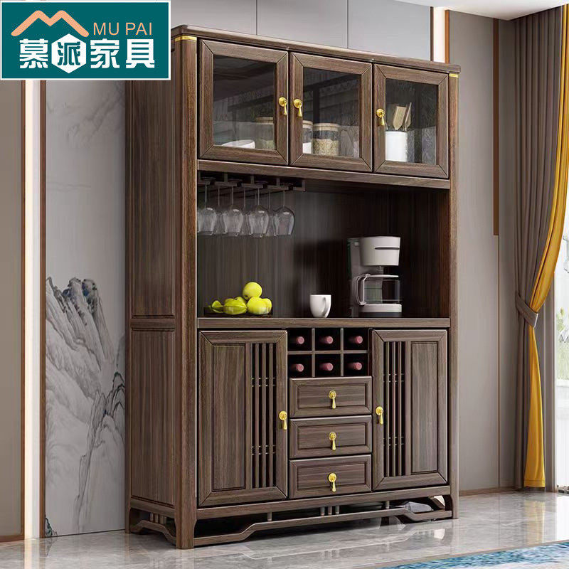 乌金木新中式实木餐边柜靠墙一体置物柜客厅酒柜储物柜家用餐厅柜