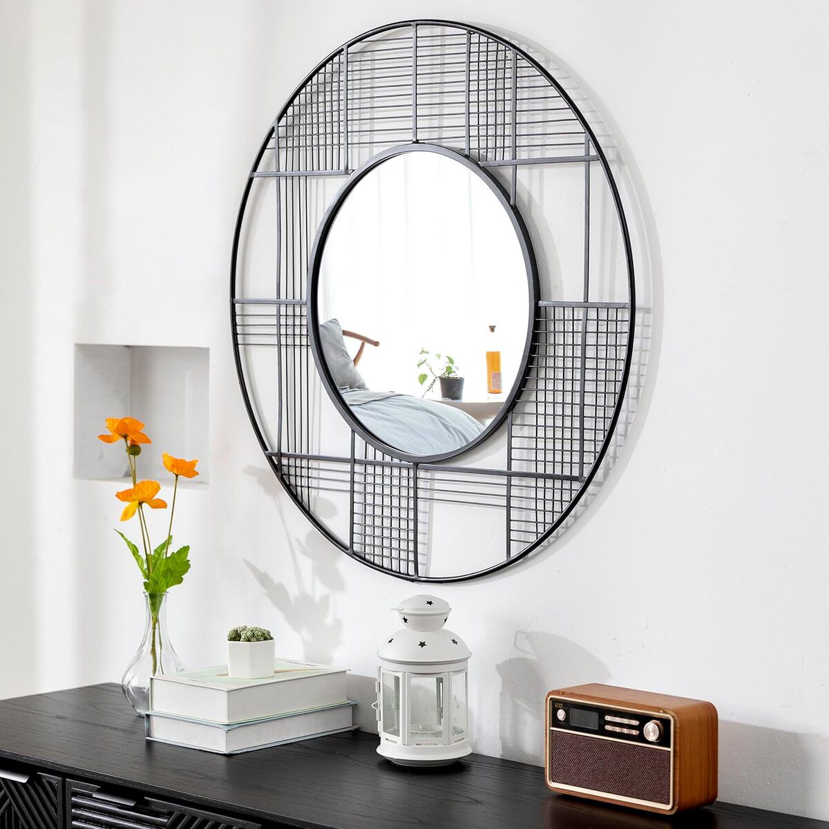 壁挂式装饰走廊金属框架圆形镜子客厅卧室玄关镜浴室的挂墙艺术镜