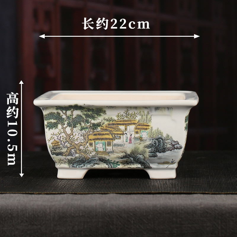 张精品诚治紫砂浮雕彩绘花盆批发云角四方彩绘桌面文竹多肉ydfd04