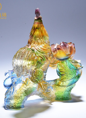 琉璃工艺摆件创意商务礼品送客户彩色动物公鸡玻璃饰品家居客厅鸡