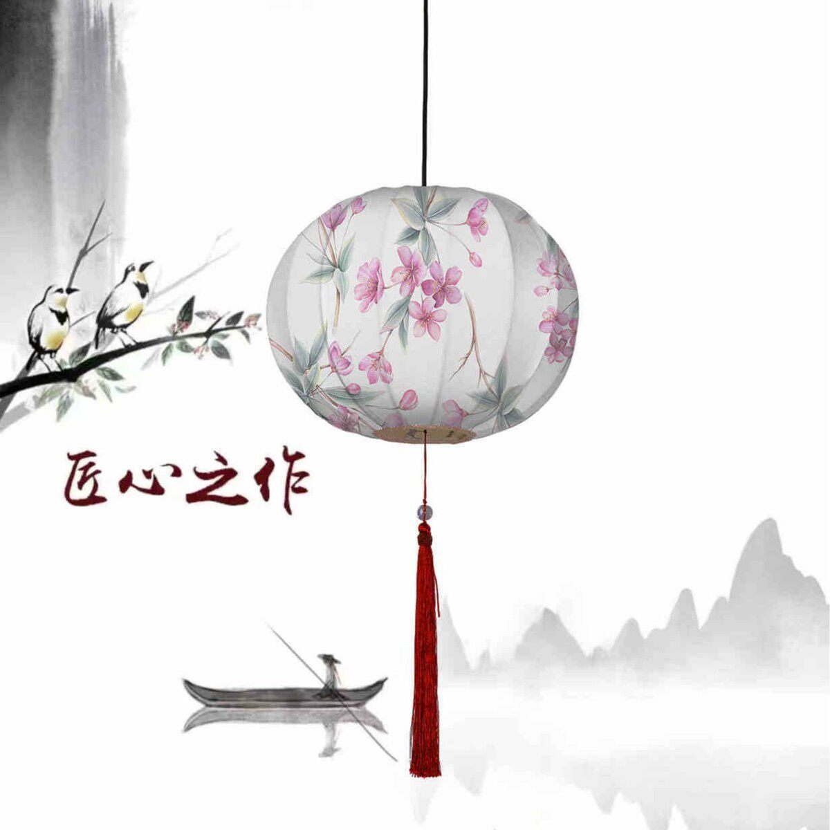 手绘彩色圆形布艺灯笼中国风广告春节景区创意装饰新中式餐厅吊灯