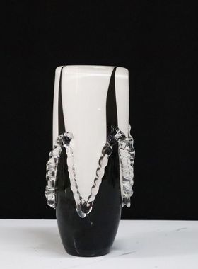 中古轻奢优雅水晶黑白古典复古花瓶高端插花会所酒店家居设计创意