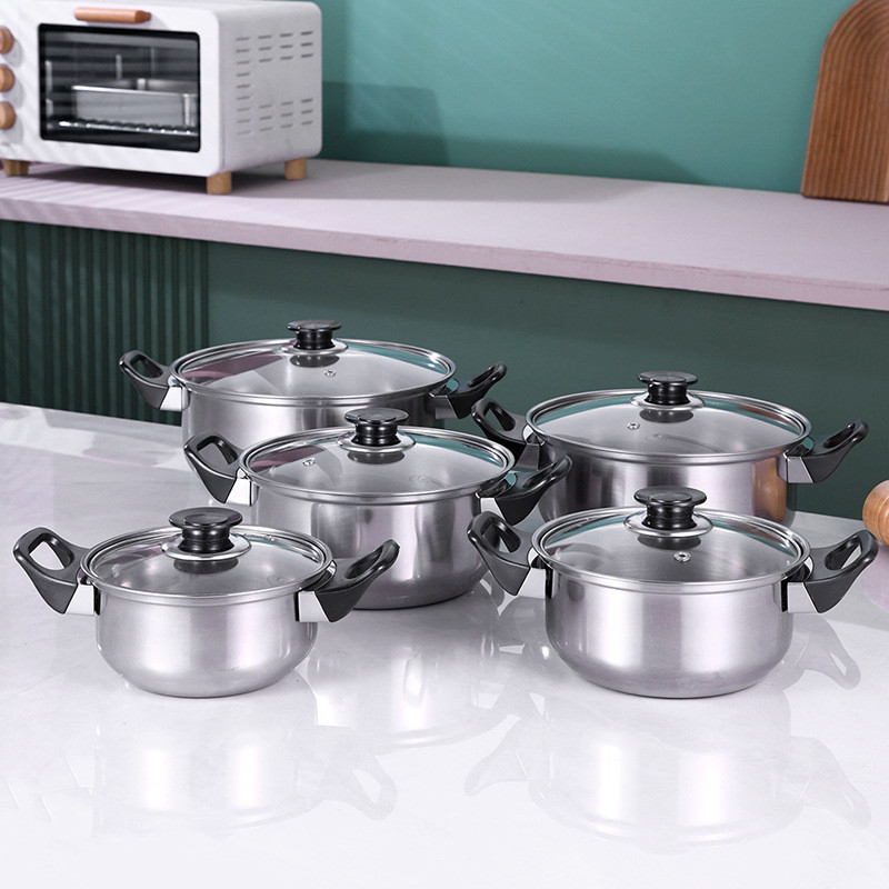 不锈钢汤锅五件套16-24cm锅具套装汤锅奶锅组合套装煎锅锅