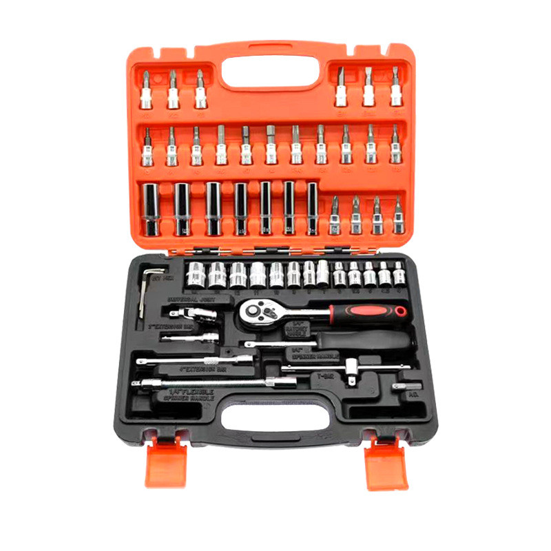53件套小方套筒组合1/4棘轮扳手六角长套筒接杆工具套装杆万向节