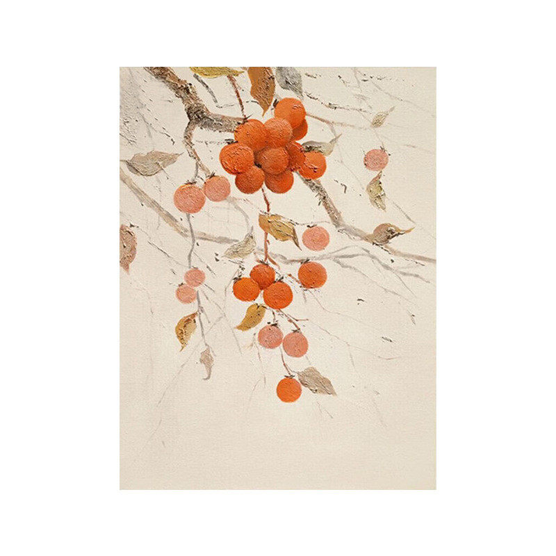 现代高档玄关装饰画挂画纯手绘事事如意柿子肌理画画新中式油画办