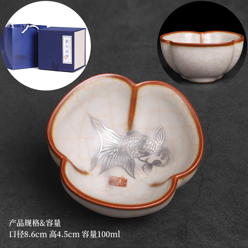 汝窑茶杯主人杯品茗杯手绘银杯手工功夫茶具陶瓷开片天青色汝瓷