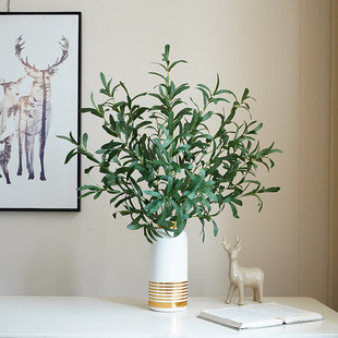 高档仿真绿植十叉橄榄枝家居酒店婚庆装饰摆件仿真橄榄枝批发