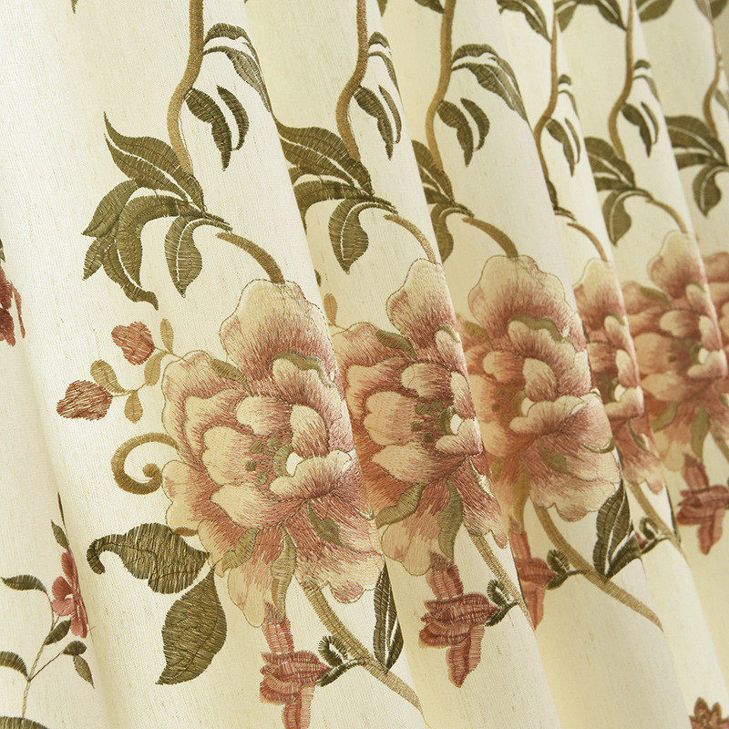 美式有田园风花鸟绣花半遮光窗帘布乡村配纱客厅卧室书房可成品,居家布艺,定制窗帘,淘宝优惠券,粉丝福利购,淘宝优惠卷