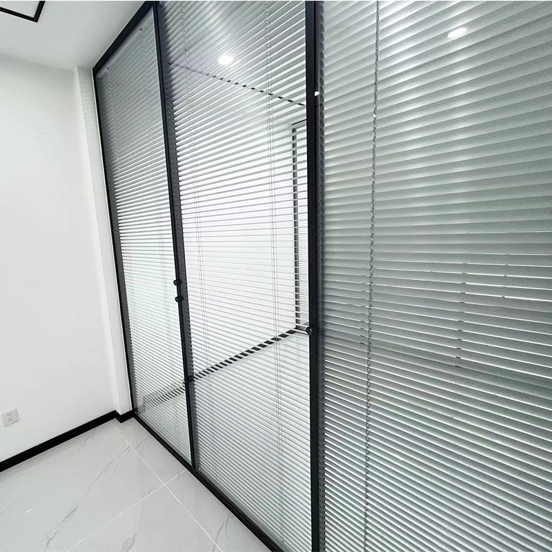 办公室玻璃隔断隔墙铝合金钢化单层双层百叶中空屏风磨砂玻璃隔音