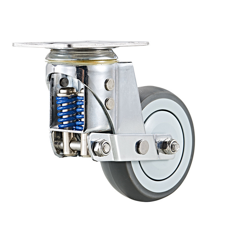 【厂家直销】灰色tpr单轴定向万向双弹簧中型减震轮脚轮3寸4寸5寸