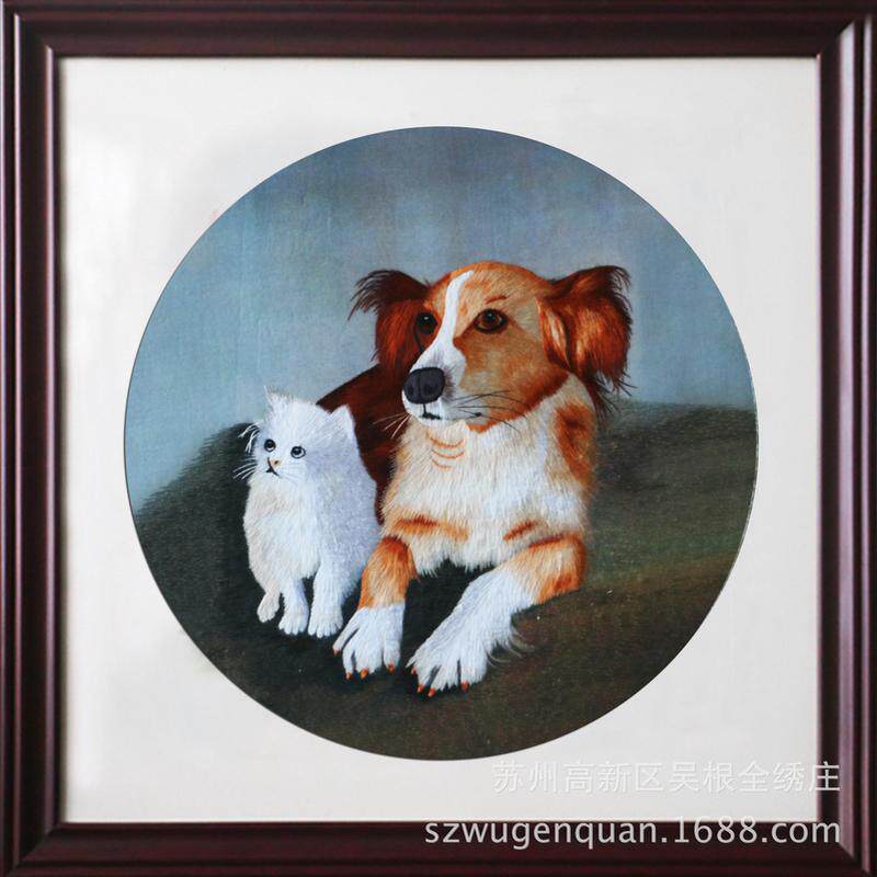 苏绣成品挂画客厅带书房框装饰画苏州手工刺绣家居礼品动物