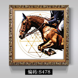 美式骏马装饰画玄关轻奢装饰正方形欧式大气两幅组合客厅挂画餐厅