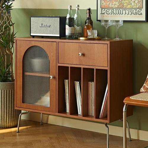 北欧实木餐边柜中古风边柜储物置物柜简约杂志柜复古客厅书柜山野