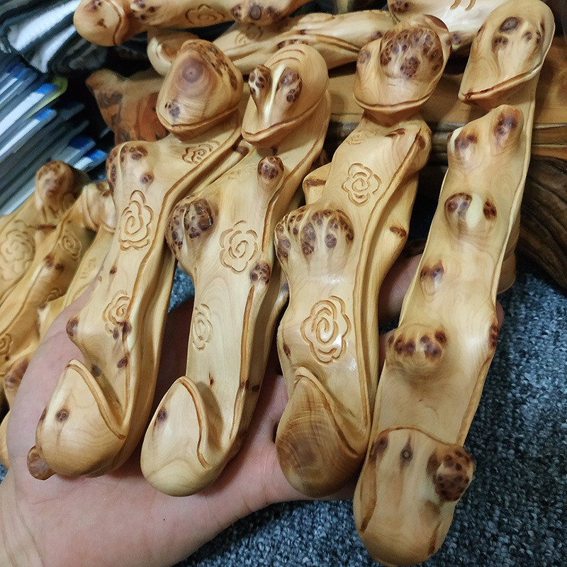 太行崖柏木雕随型如意造型手把件 家居博古架摆件 崖柏木质工艺品