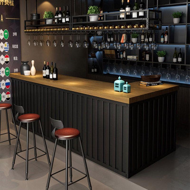 铁艺带灯收银台酒吧餐厅咖啡厅吧台服装奶茶店实木柜台前台接待桌