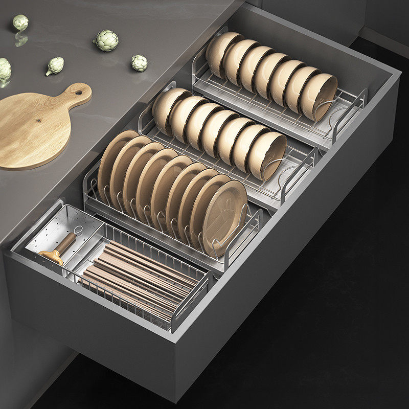 厨房碗碟收纳架橱柜碗架内置不锈钢碗盘沥水架抽屉分隔餐具收纳盒,厨房/烹饪用具,碗架,淘宝优惠券,粉丝福利购,淘宝优惠卷