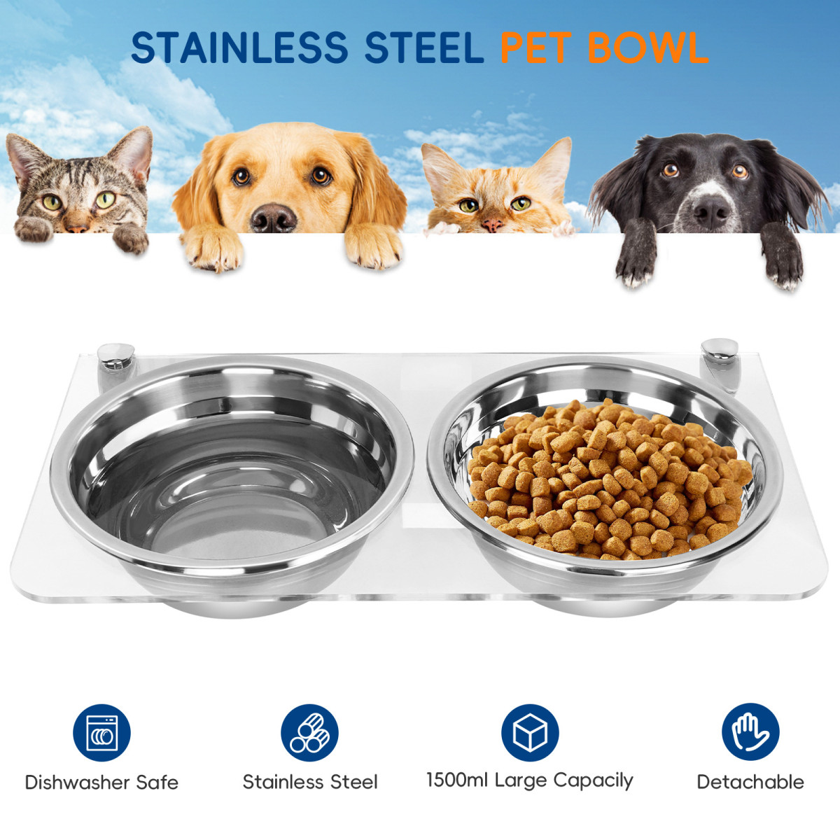 新款透明悬挂式宠物饮水架不锈钢猫碗狗碗固定防打翻食具宠物