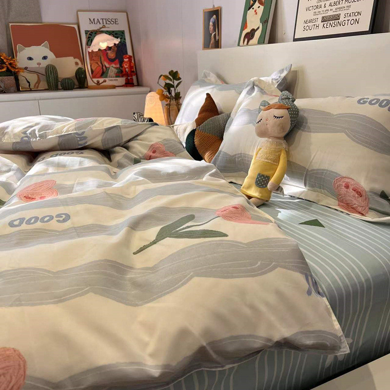 zb6m批发欧美床上四件套ins韩式花边田园碎花公主风水洗棉被套床