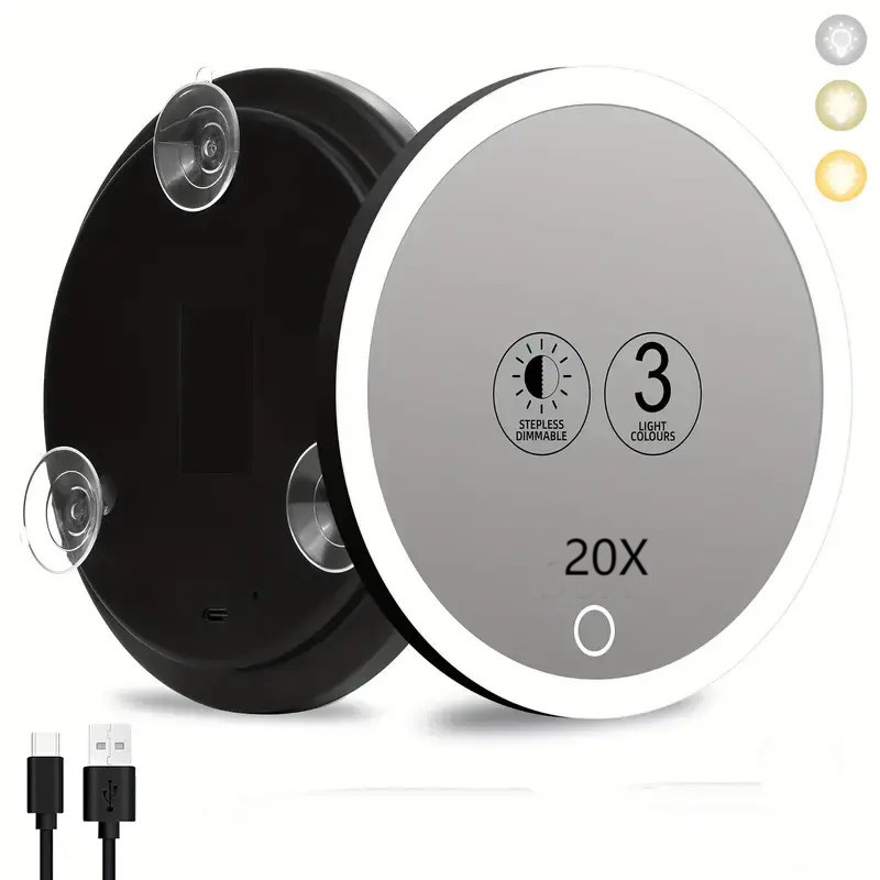 新款led化妆镜6英寸30化妆镜20倍10倍充电3吸盘化妆镜带灯放大倍