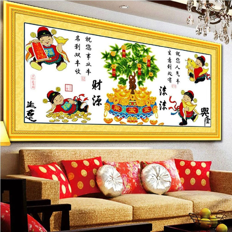 rp4t批发手工线绣十字绣四小财神爷简单绣财源摇钱树2023客厅新款