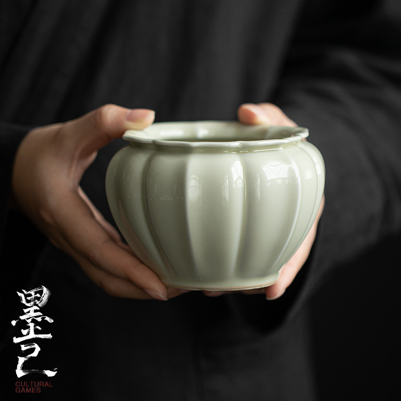 墨己 草木灰佛手建水 茶道配件水盂 陶瓷废水缸 茶席烟灰缸多用