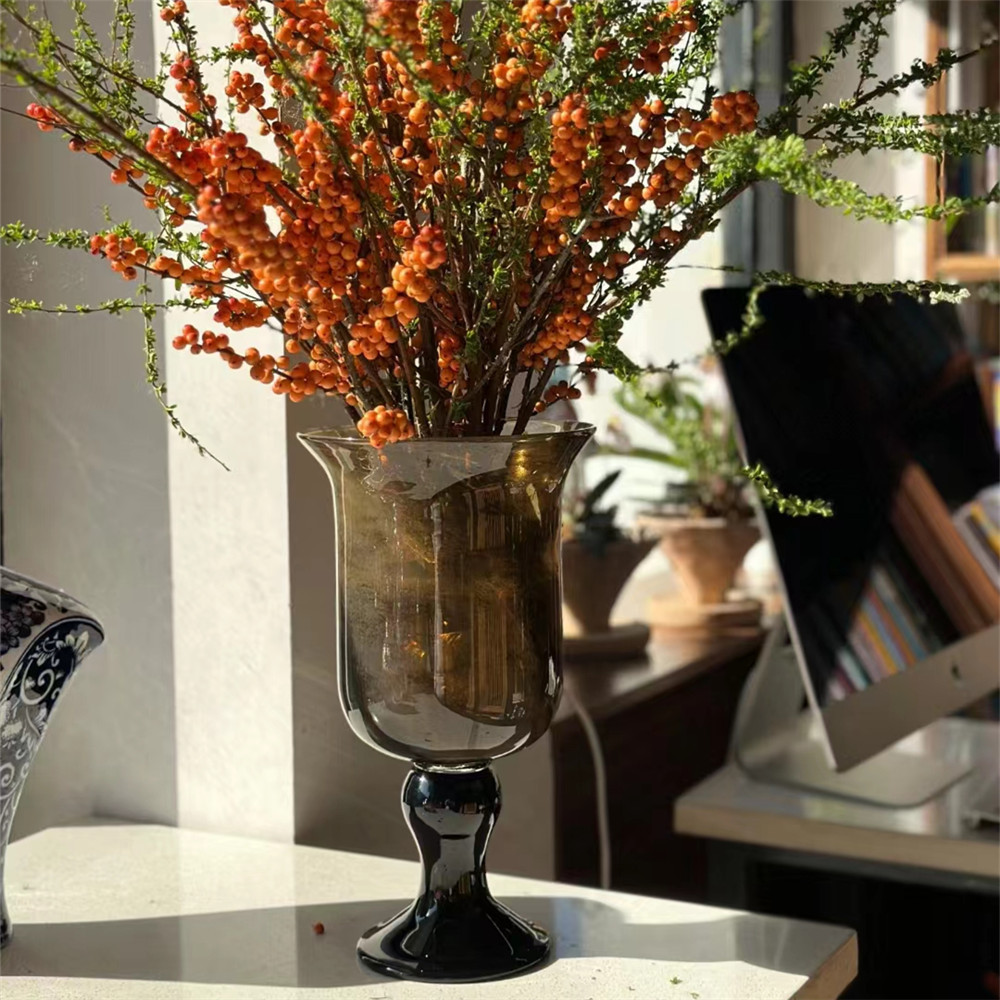 Edelweiss高脚法式风灯烛台两用玻璃花瓶 复古风氛围家居花器摆件