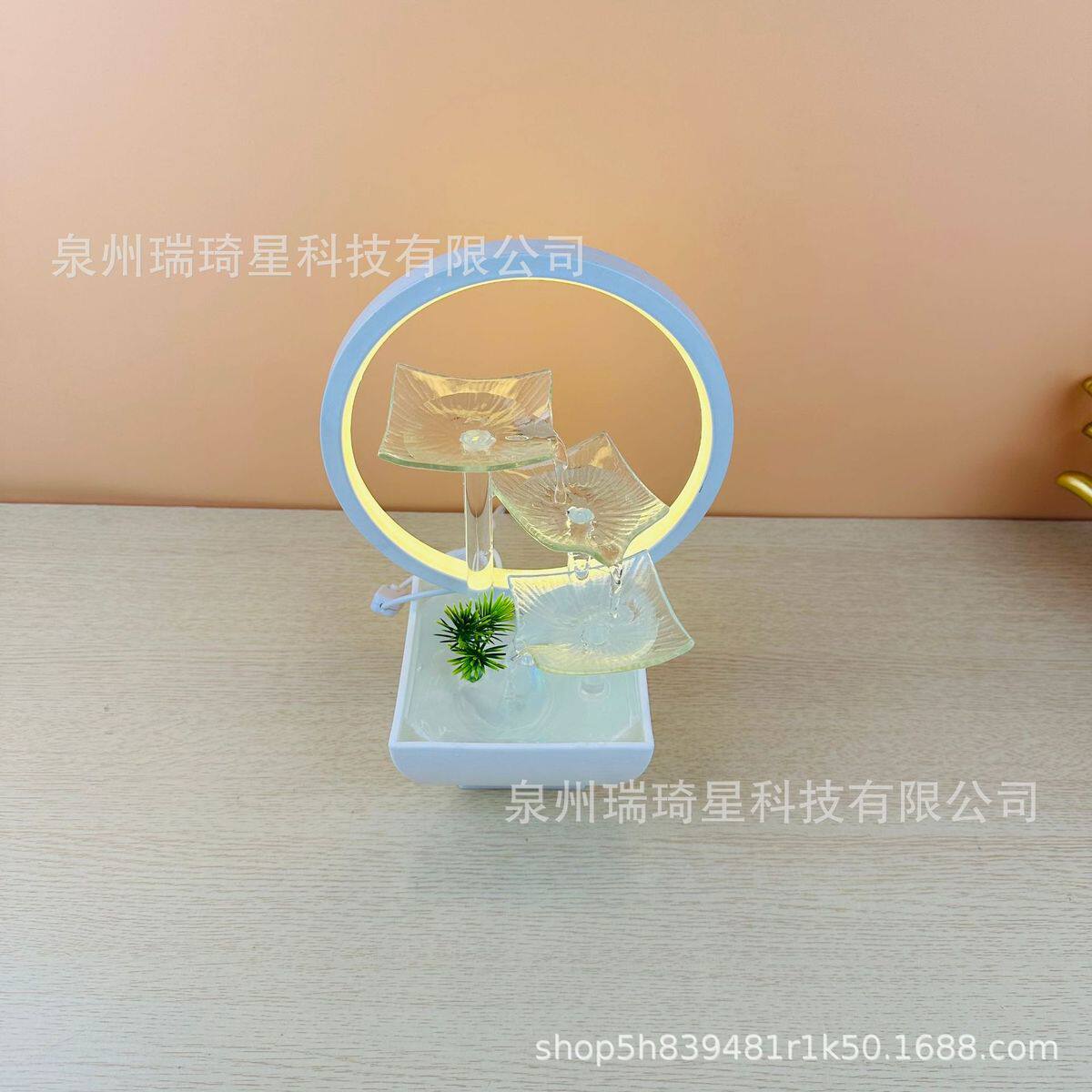 吉祥硕高档玻璃摆件客厅循环流水喷泉荷叶办公室招财简约桌面装饰