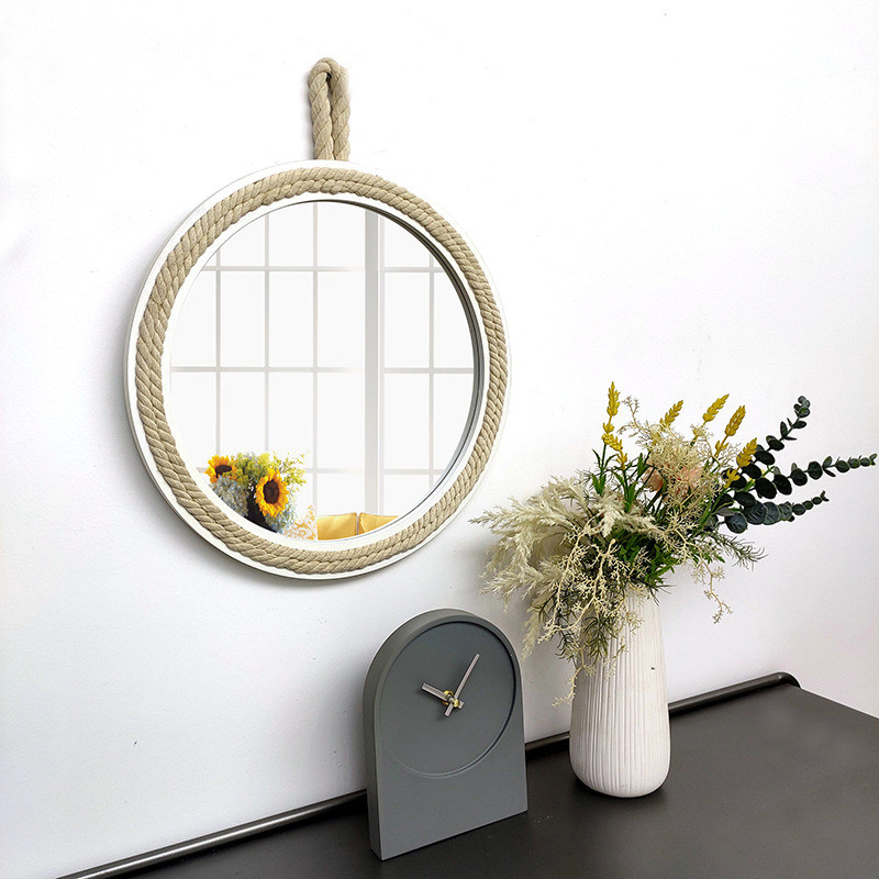 外贸装饰欧式复古麻绳浴室挂镜 创意家居新款镜子热销产品