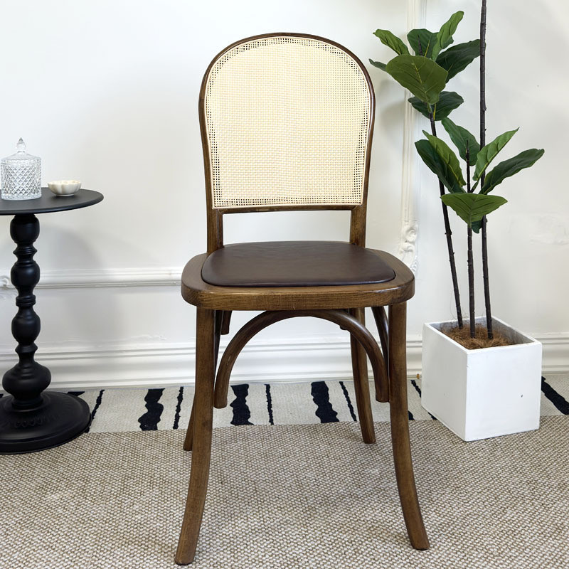 索奈特实木餐椅家用靠背中古藤编椅子咖啡奶茶店甜品椅复古餐厅椅