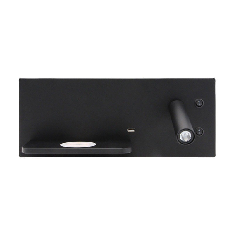 现代简约LED床头阅读壁灯北欧创意家居USB+无线充电置物架背景
