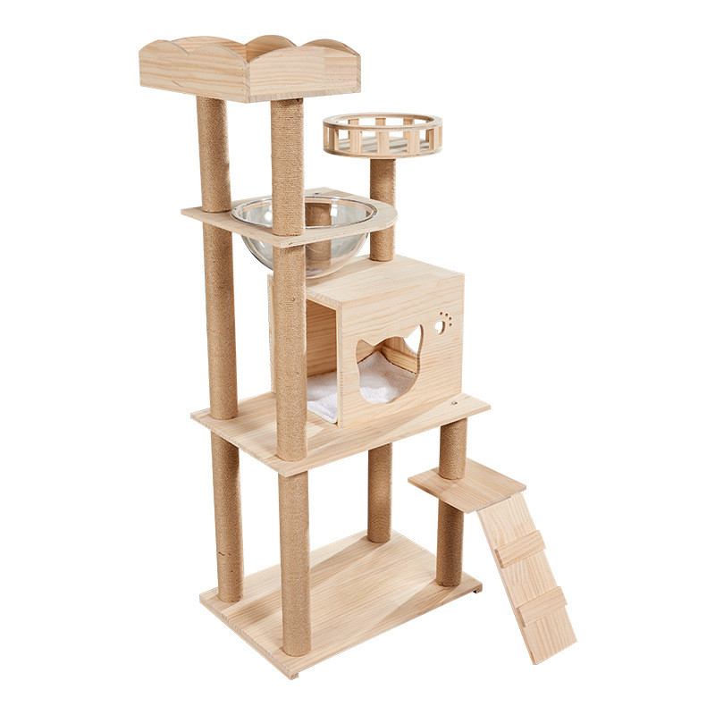 猫咪用品 猫窝猫树多功能太空舱猫抓板猫房子别墅实木猫爬架批发