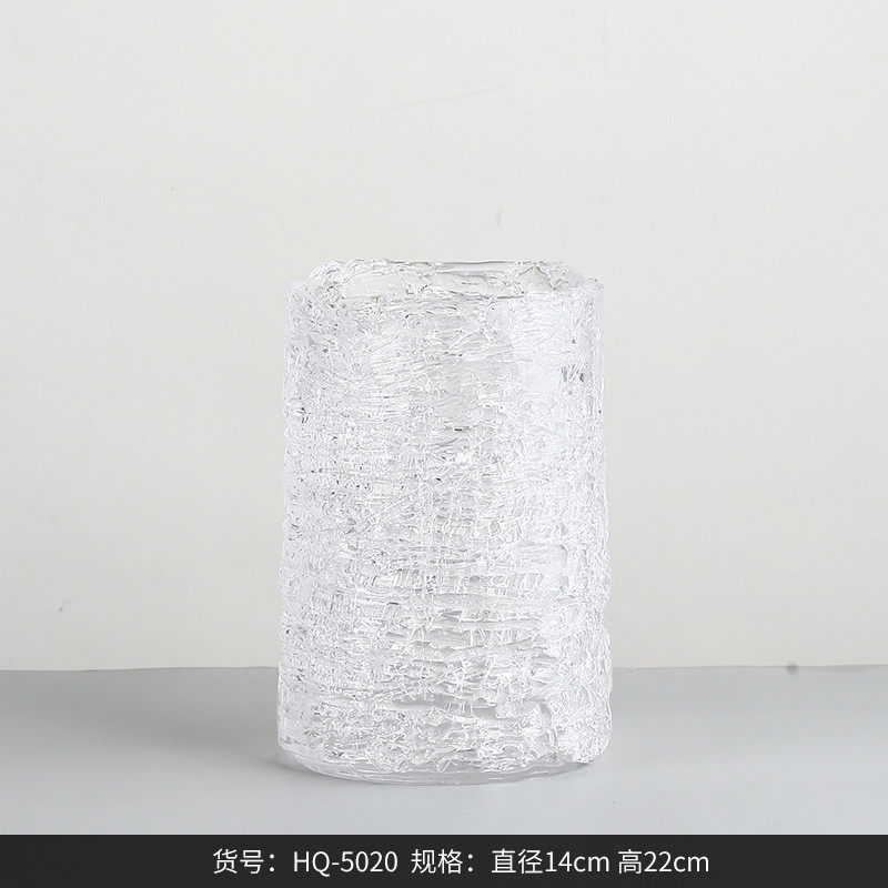 客厅创意轻奢碎纹直筒玻璃花瓶bestwest书房样板房装饰水培花器
