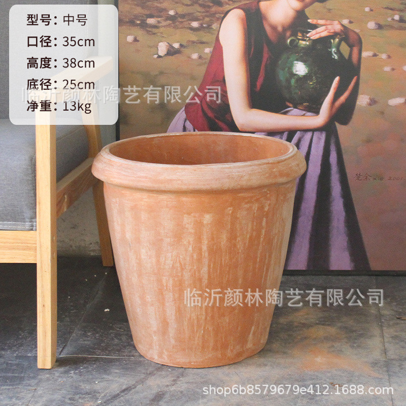 供应出口现货大口盆大码栽树盆复古庭院红陶盆美式粗陶乡村景观盆