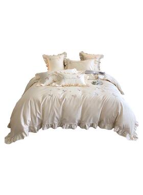 71tx刺绣120支长绒棉四件套少女心蝴蝶简约被套床单全棉1.8m床上